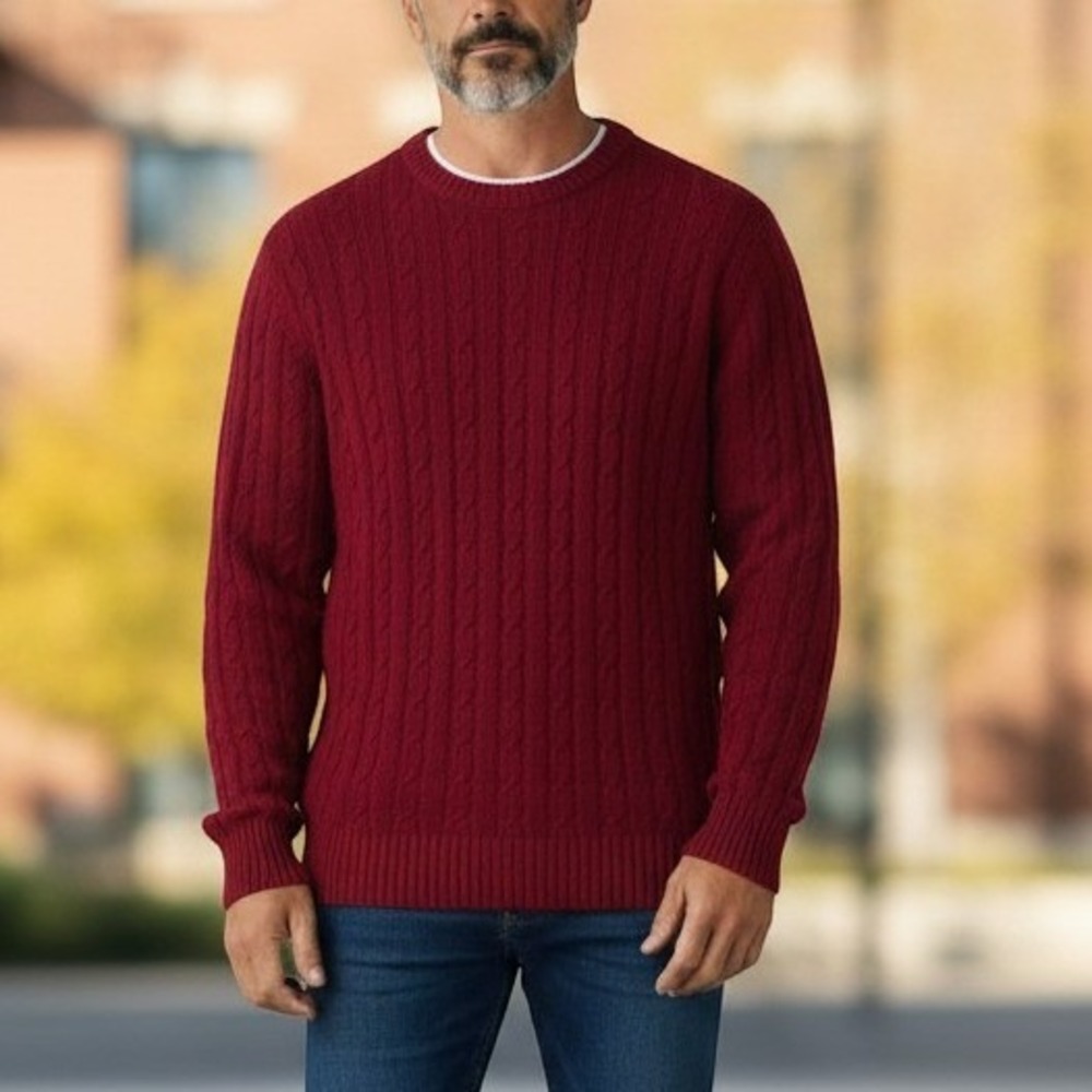Abercrombie & Fitch Mens Small Cashmere Cable Knit Sweater Red Fisherman Preppy